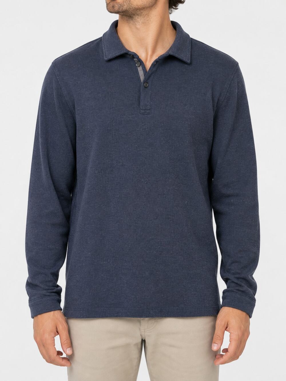 Fairlane Men's Navy Cotton Modal Pique Long Sleeve Polo Shirt Lg Preppy Academia